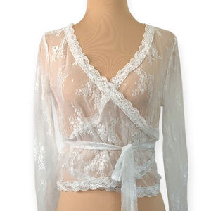 Sheer Lace Surplice Blouse with matching sash M/L